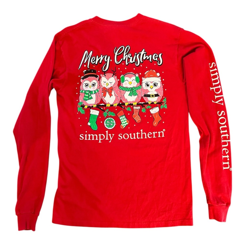 Simply Southern Long Sleeve T-Shirt Women's Small Holiday
Christmas Owls Red EUC